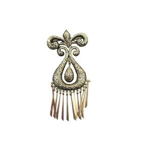 Vintage Gold-Tone Fleur de Lis Brooch With Dangling Tassels articulated Estate